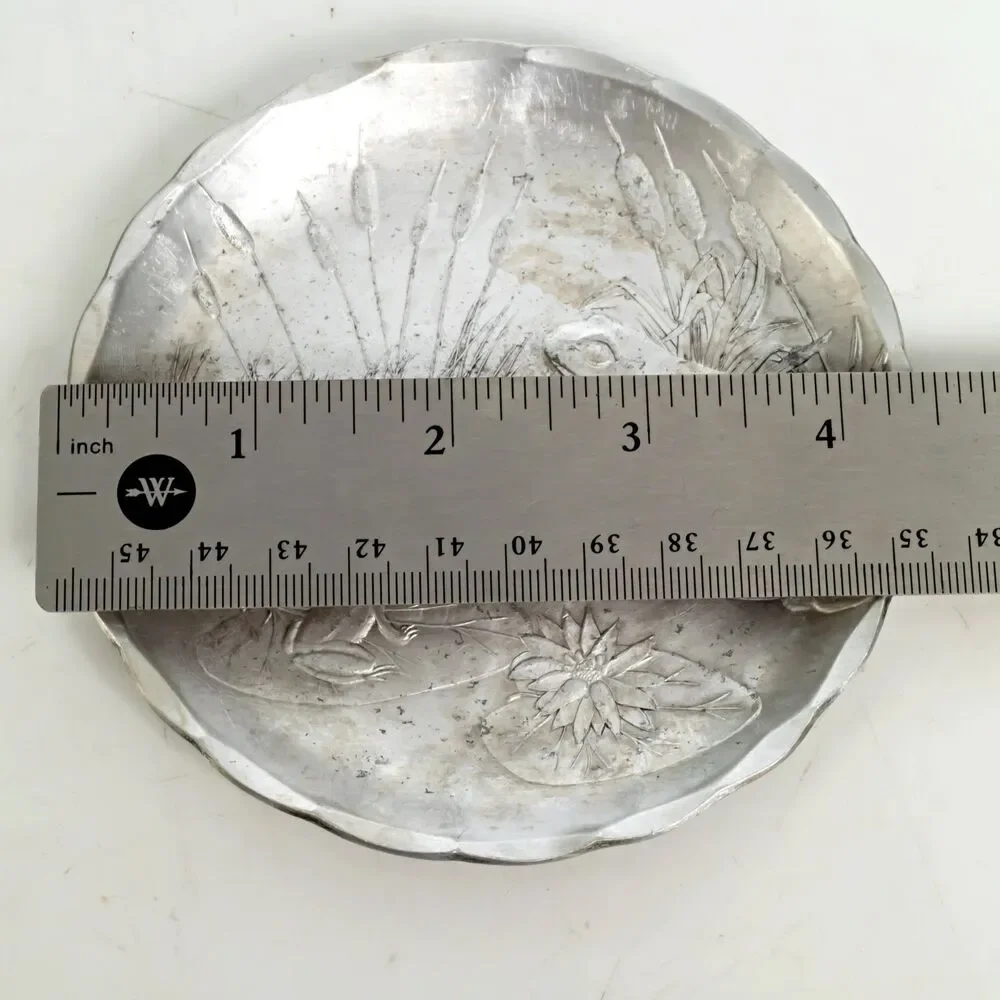 Wendell August Forge Aluminum Trinket Dish Frog Lily Pond Metal Plate 4.5